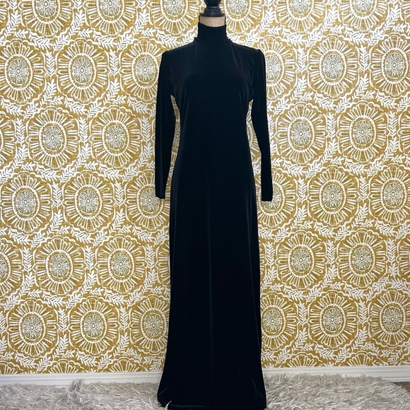 Double D Ranch RARE Black Velvet Long Sleeve Mockneck Maxi Dress Sz XS - Picture 2 of 10